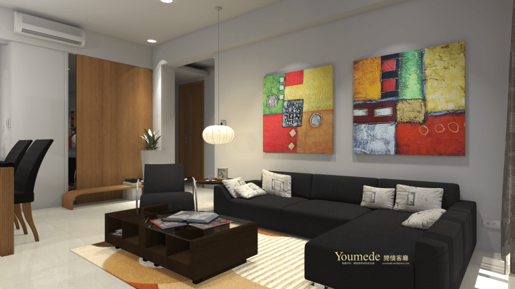 沙發與後面的通道